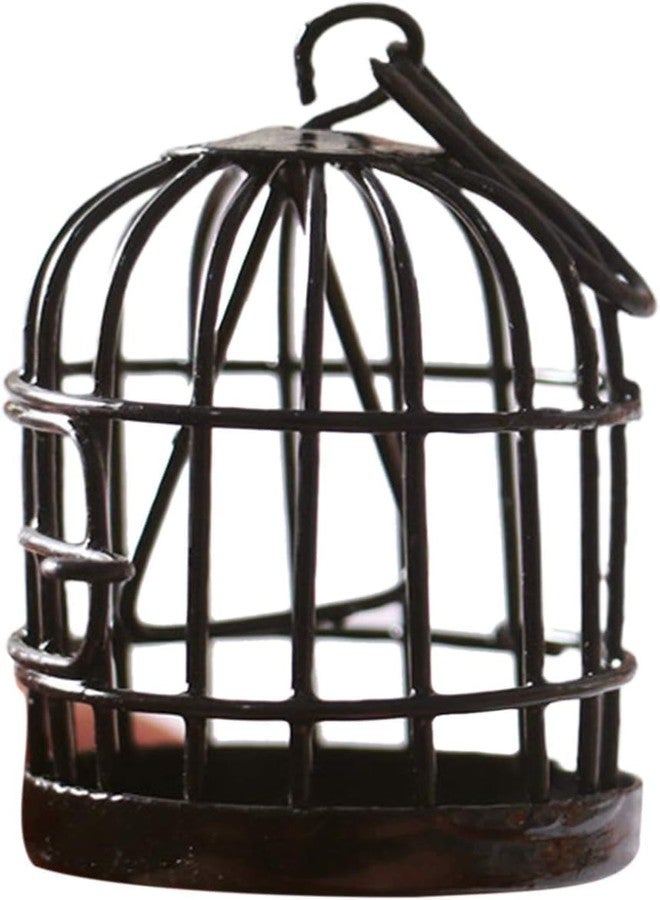 Mozff Black Miniature Doll House Birdcage Ornament Model Home Desktop Decor Gift,Mini Miniature Doll Fairy Garden Ornaments Shelf Home Micro Landscape Decor House Furniture and Accessories - Image 1